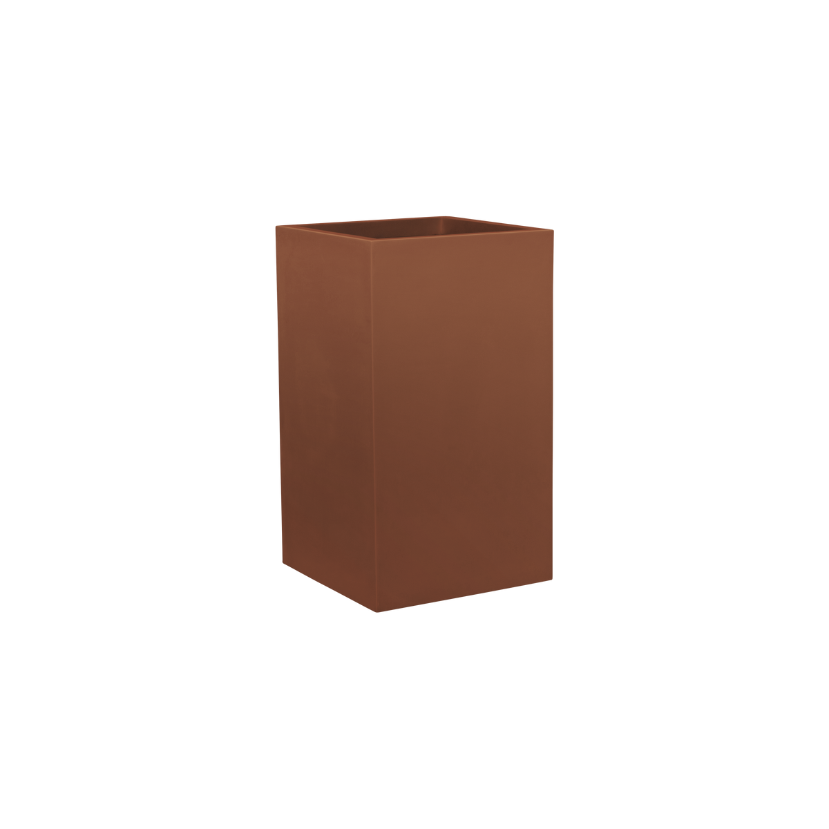 Tolga corner fiberglass planter in Matte Terra Cotta, 16 × 16 × 24 in, studio render
