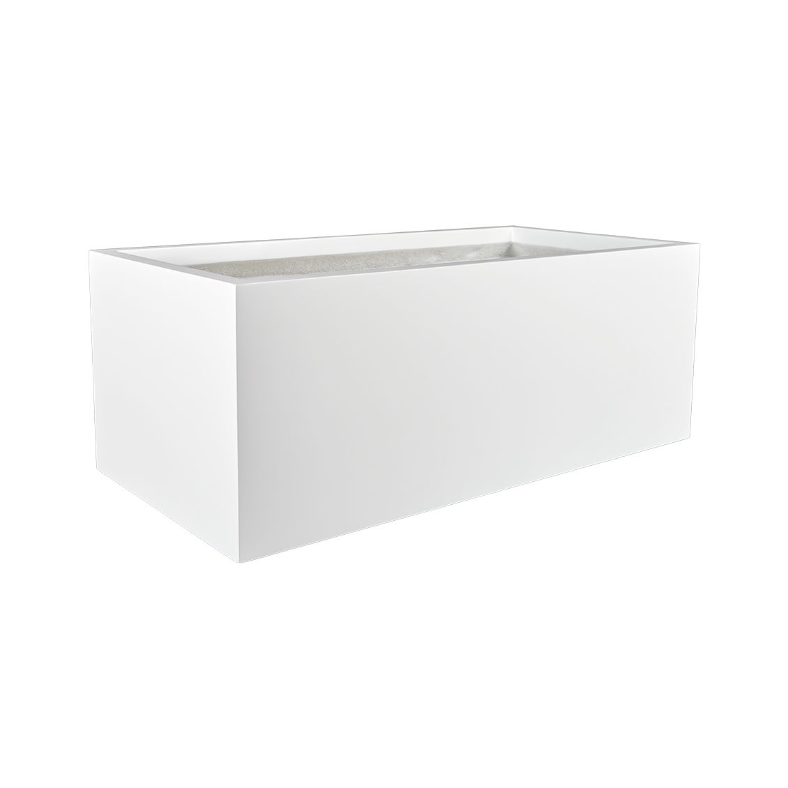 Torino wide rectangular fiberglass planter in Gloss Bright White, studio render