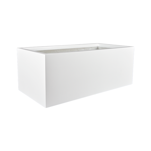 Torino wide rectangular fiberglass planter in Gloss Bright White, studio render