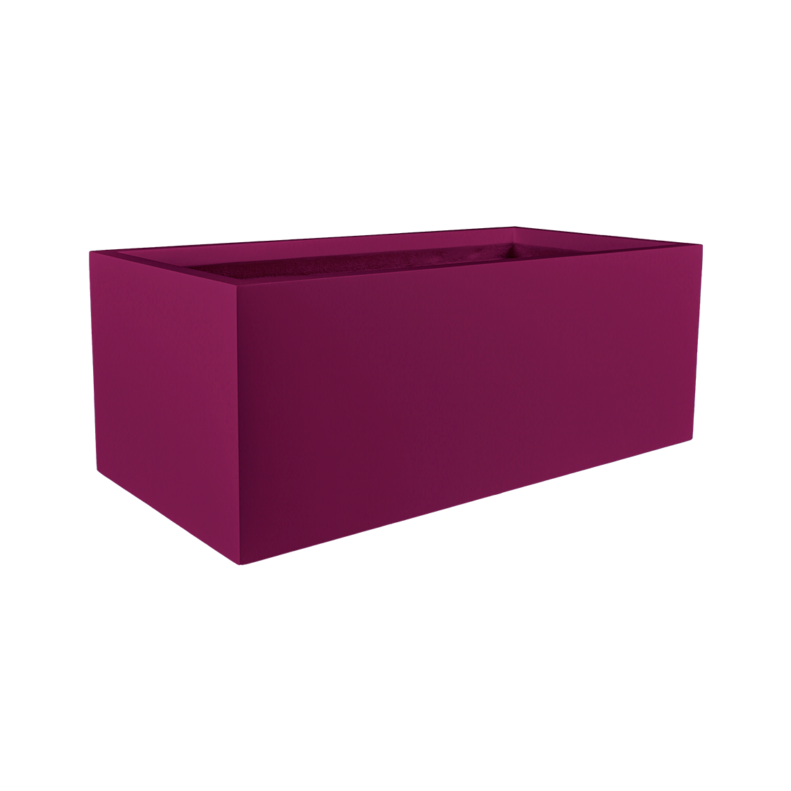 Torino wide rectangular fiberglass planter in Gloss Eggplant, studio render
