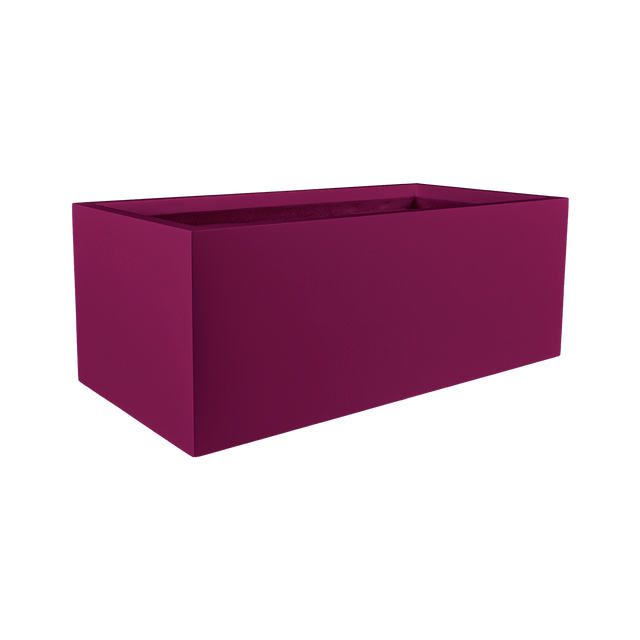 Torino wide rectangular fiberglass planter in Gloss Eggplant, studio render