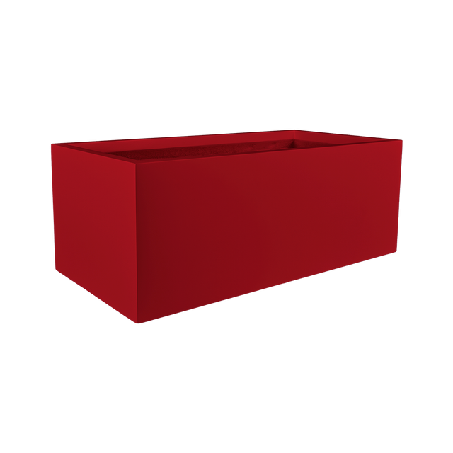 Torino wide rectangular fiberglass planter in Gloss Red, studio render