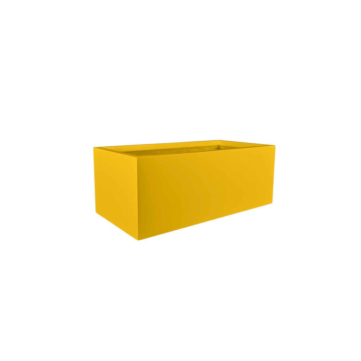 Torino wide rectangular fiberglass planter in Gloss Saffron