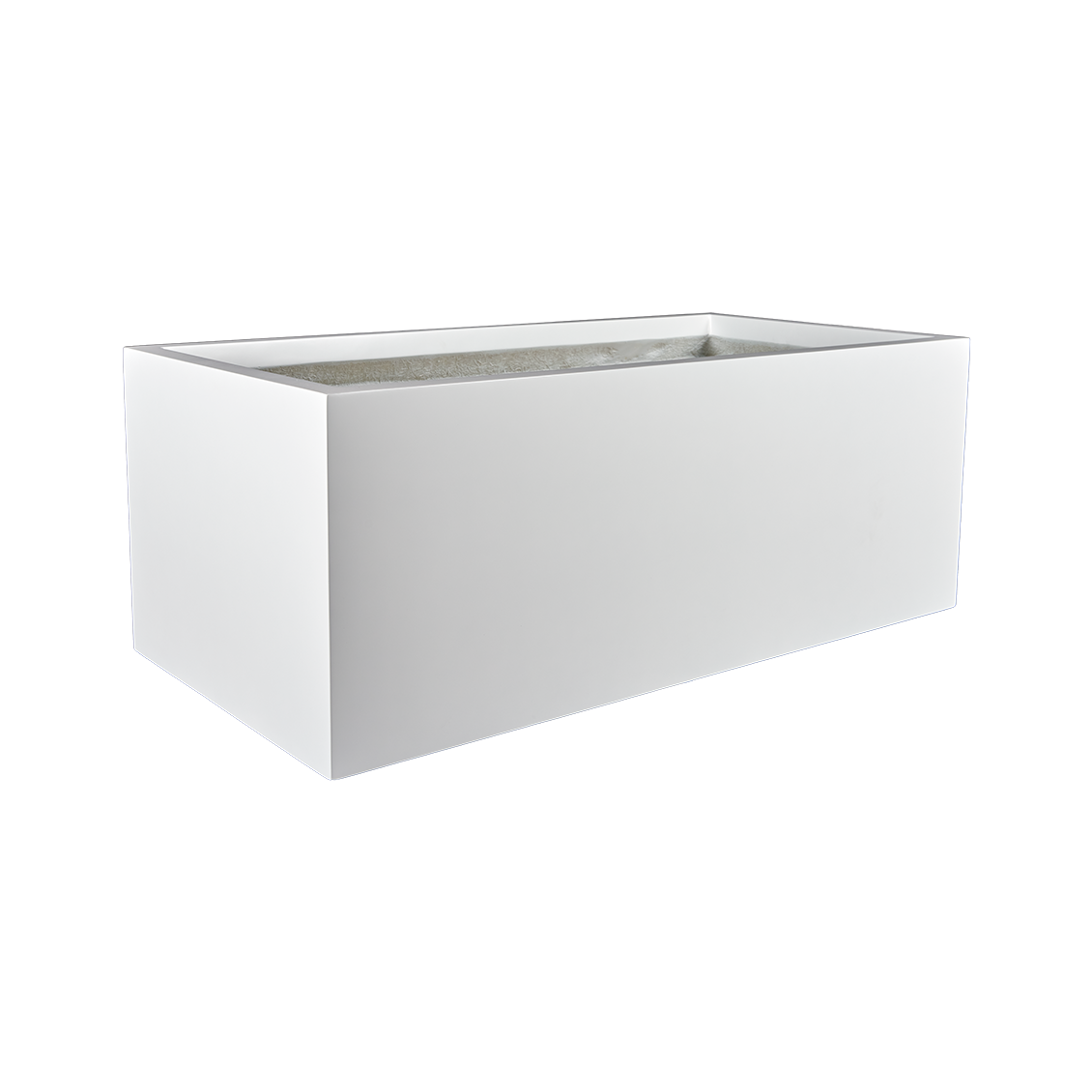 Torino wide rectangular fiberglass planter in Matte Bright White, studio render