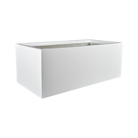Torino wide rectangular fiberglass planter in Matte Bright White, studio render