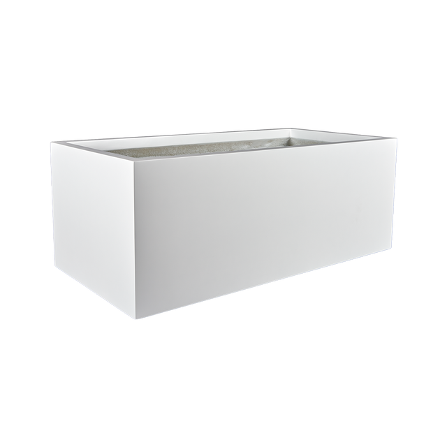 Torino wide rectangular fiberglass planter in Matte Bright White, studio render