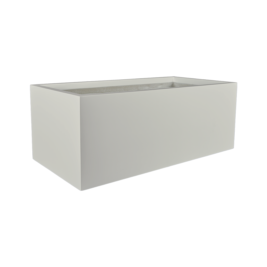 Torino wide rectangular fiberglass planter in Matte Cement Grey, studio render