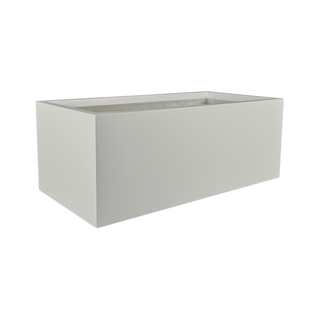 Torino wide rectangular fiberglass planter in Matte Cement Grey, studio render