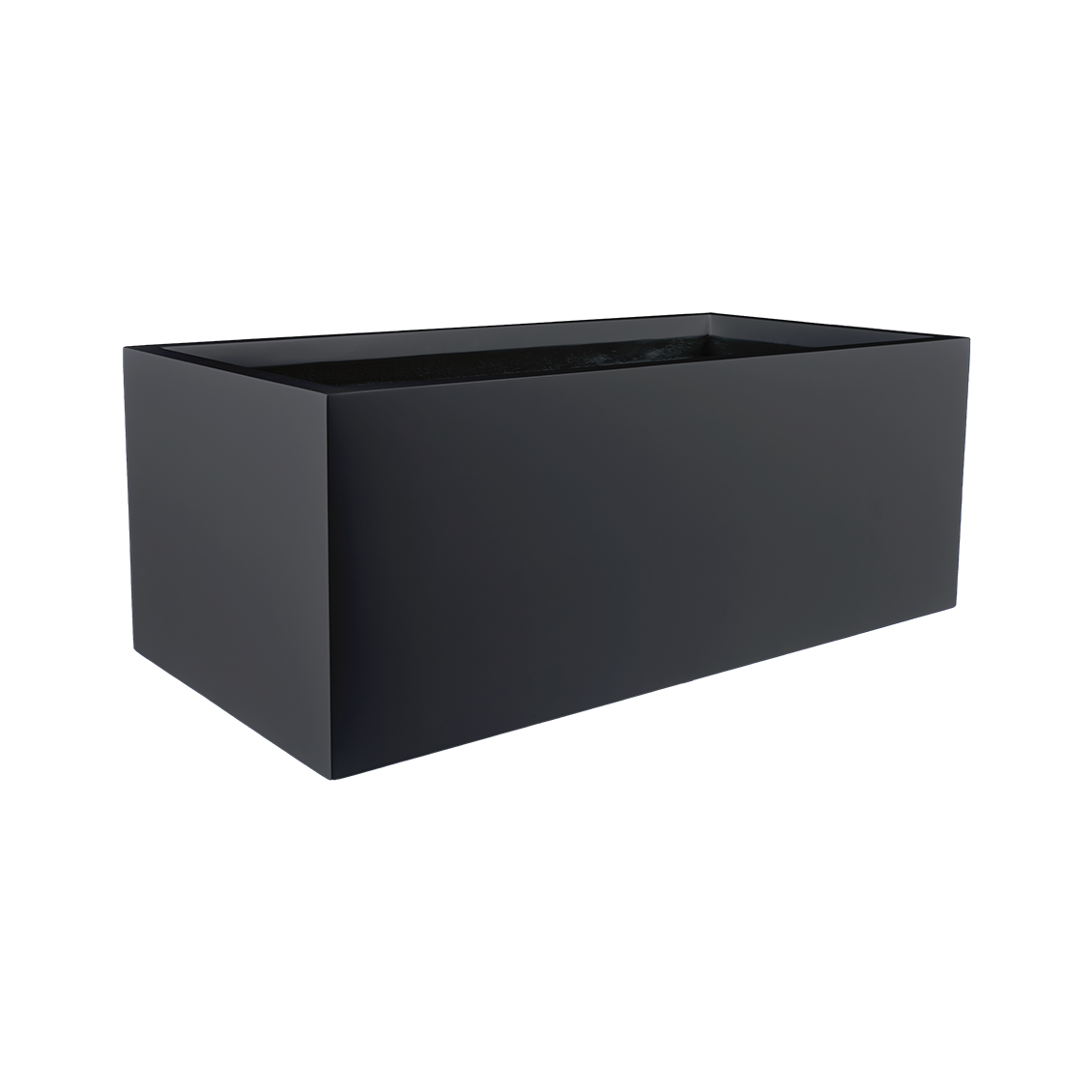 Torino wide rectangular fiberglass planter in Matte Charcoal, studio render
