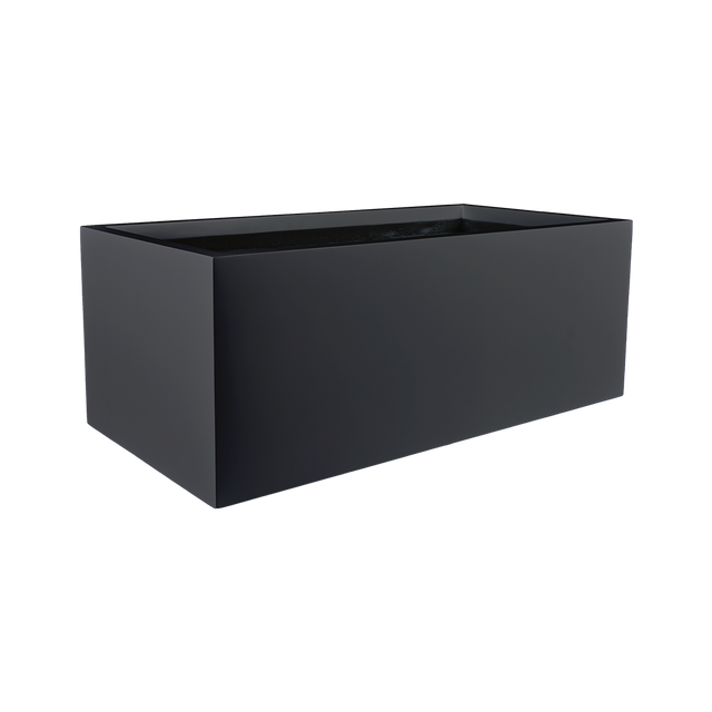 Torino wide rectangular fiberglass planter in Matte Charcoal, studio render
