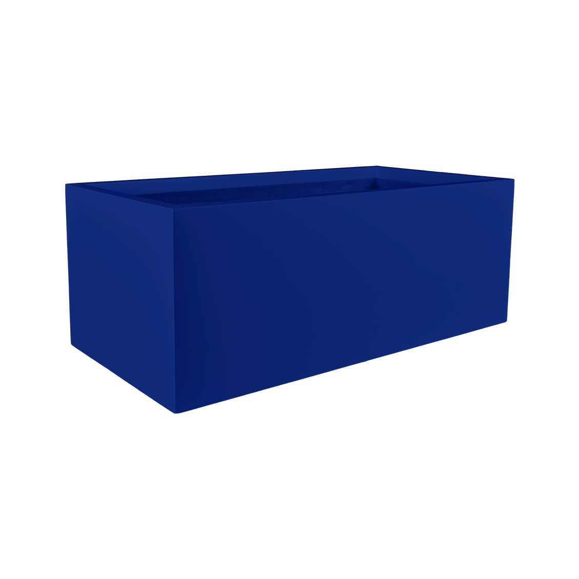 Torino wide rectangular fiberglass planter in Matte Cobalt Blue, studio render