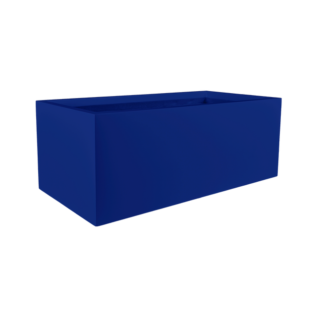 Torino wide rectangular fiberglass planter in Matte Cobalt Blue, studio render