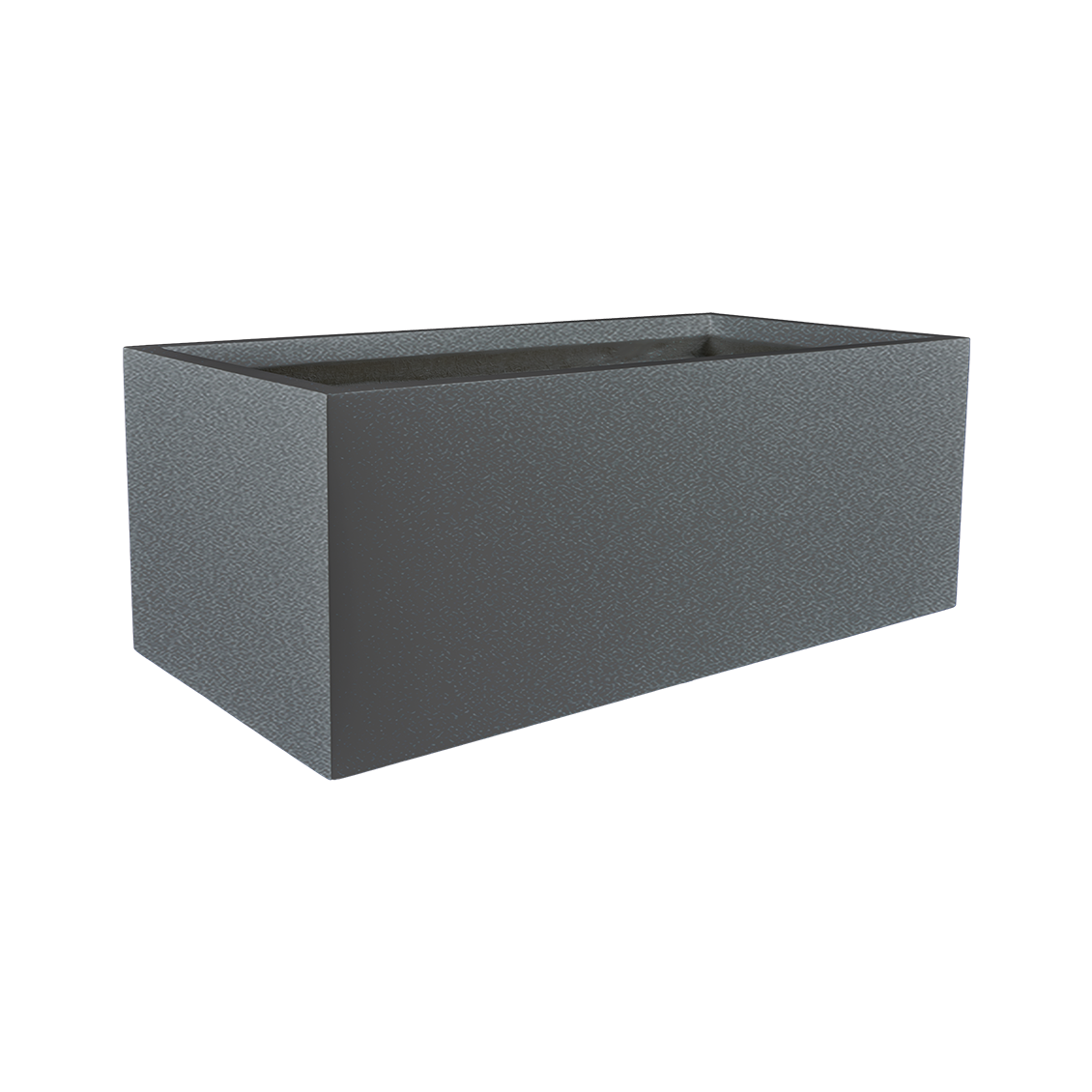 Torino wide rectangular fiberglass planter in Matte Gunmetal, studio render
