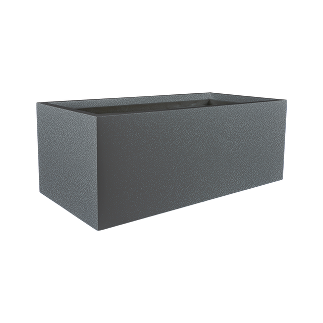 Torino wide rectangular fiberglass planter in Matte Gunmetal, studio render