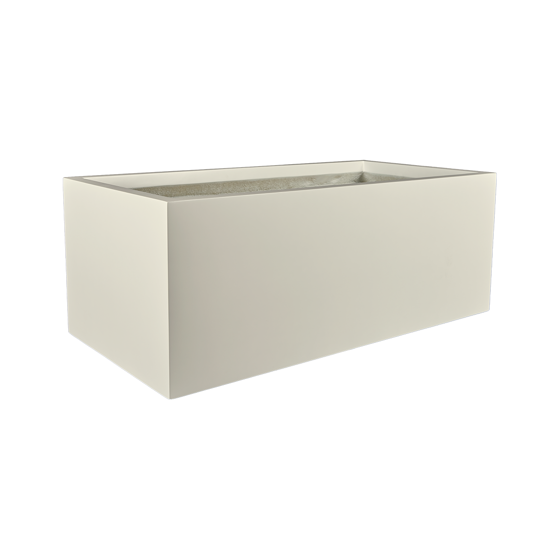 Torino wide rectangular fiberglass planter in Satin Beige, studio render