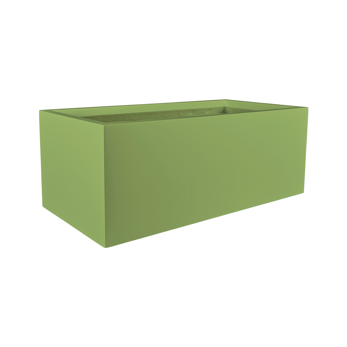 Torino wide rectangular fiberglass planter in Satin Green, studio render
