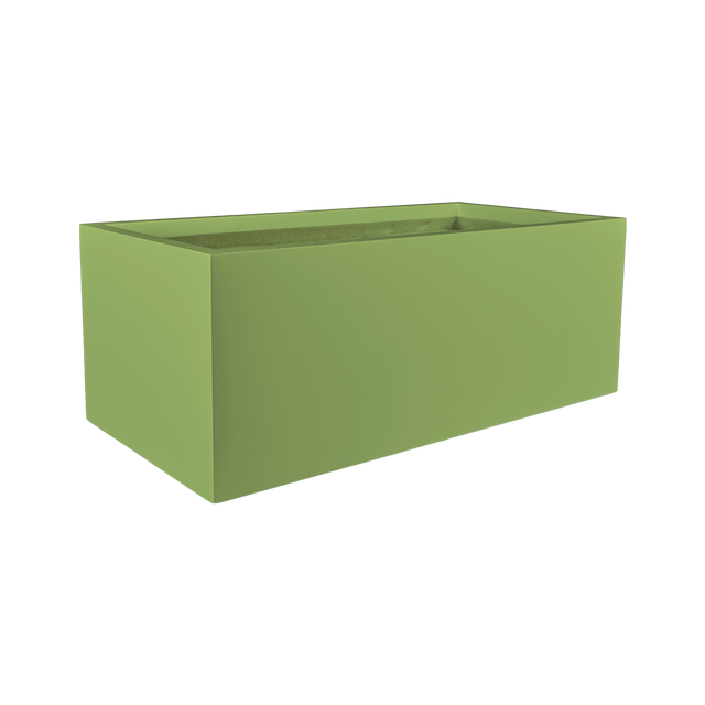 Torino wide rectangular fiberglass planter in Satin Green, studio render