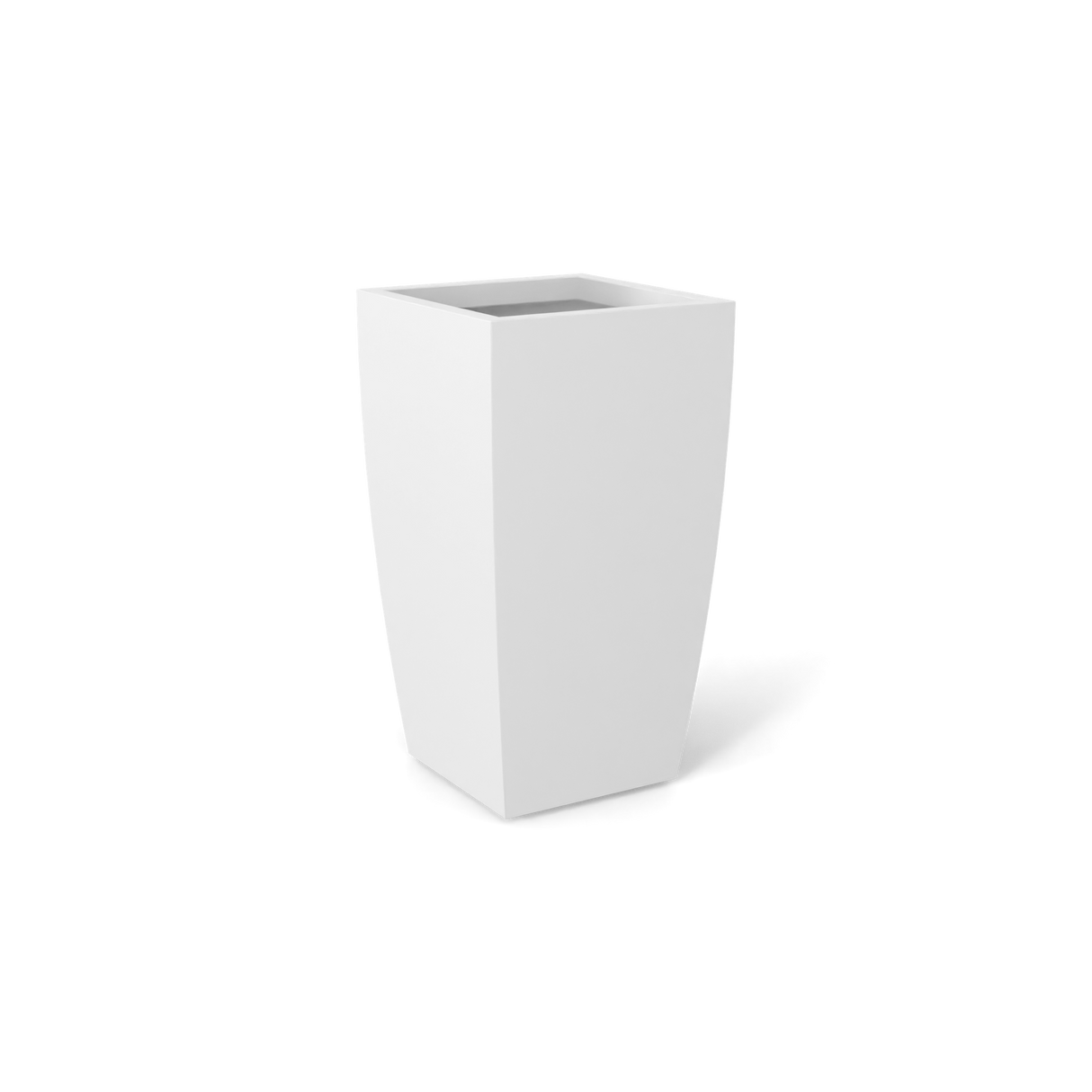 Toulan tall tapered square fiberglass planter in matte white
