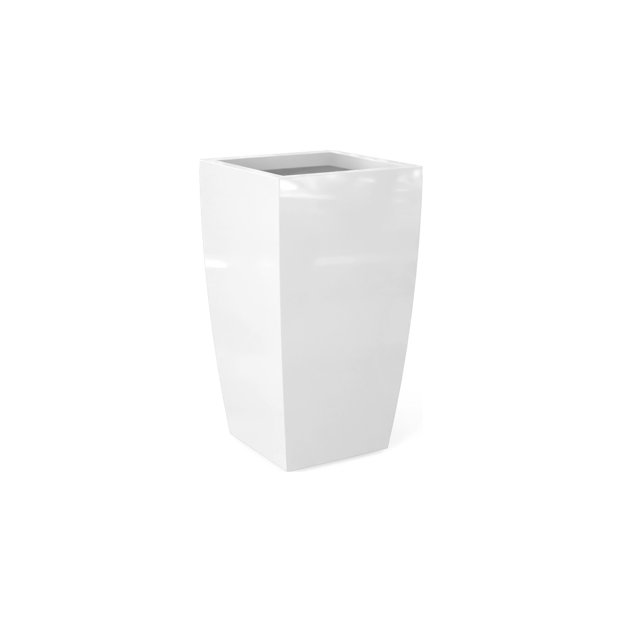 Toulan tall tapered square fiberglass planter in Gloss Bright White