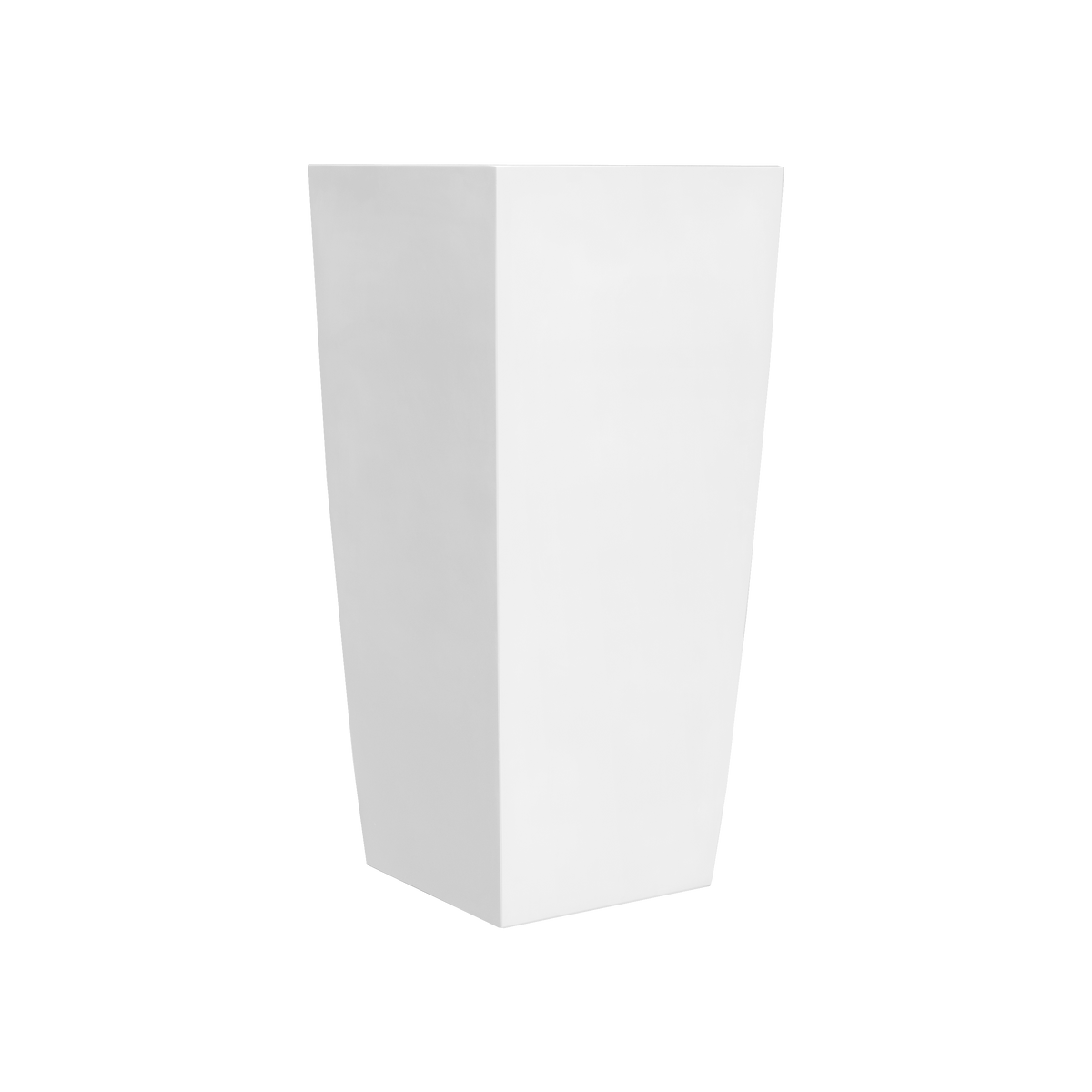 Toulan tapered square fiberglass planter in Gloss Bright White, studio render