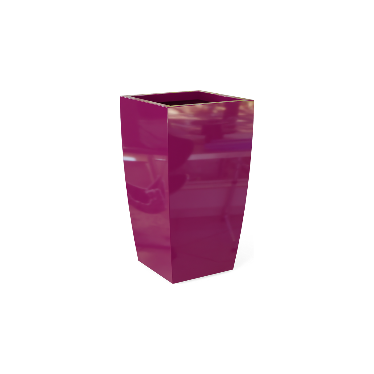Toulan tall tapered square fiberglass planter in Gloss Eggplant