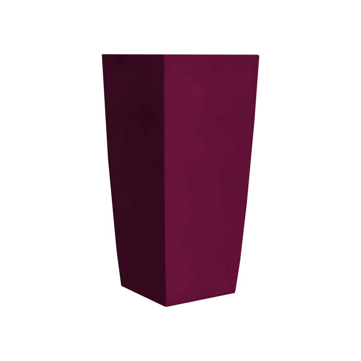 Toulan tapered square fiberglass planter in Gloss Eggplant, studio render