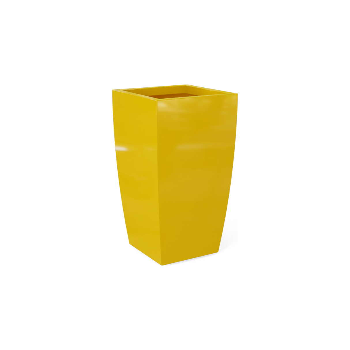 Toulan tall tapered square fiberglass planter in Gloss Saffron
