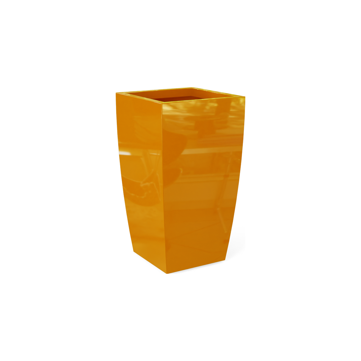 Toulan tall tapered square fiberglass planter in Gloss Tangerine