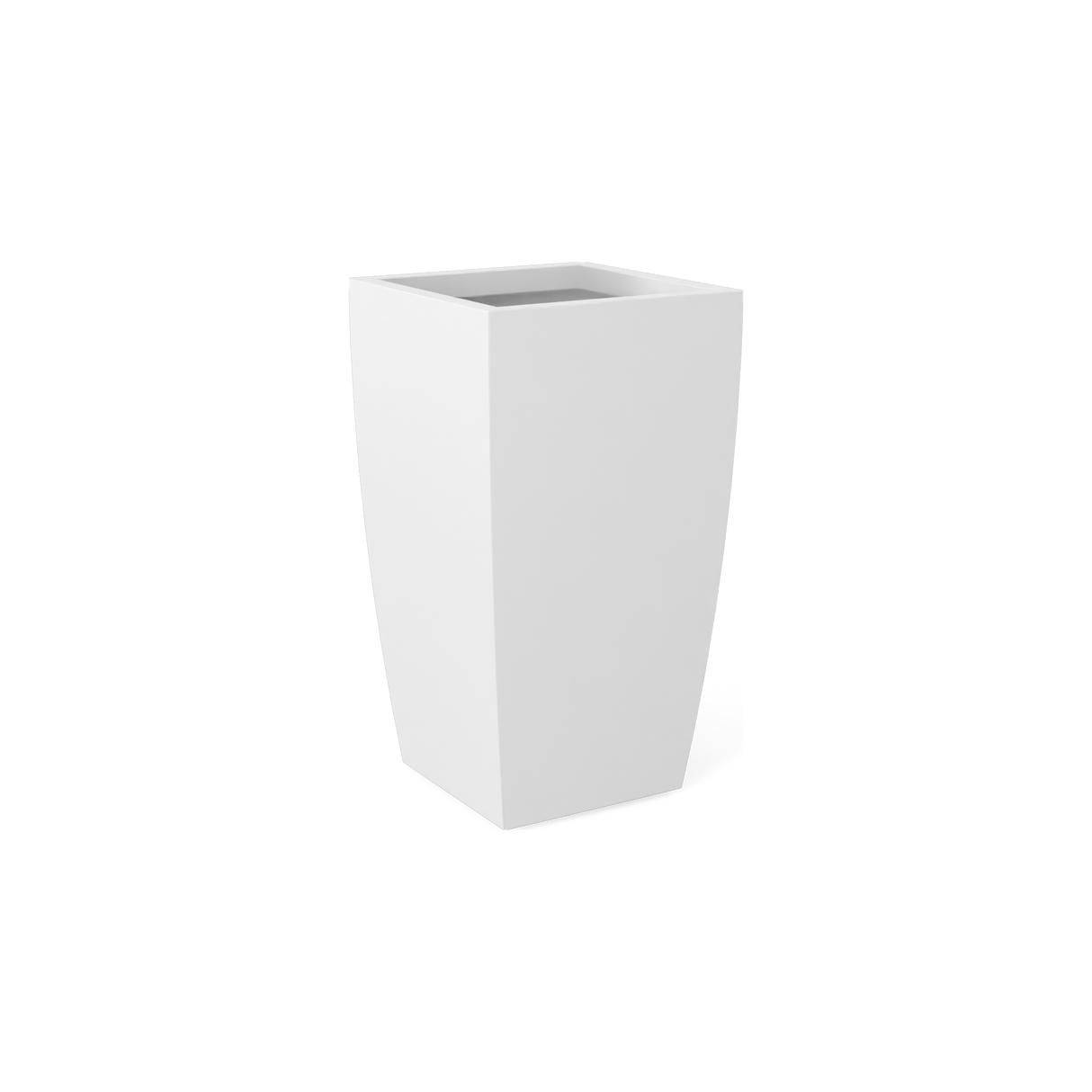 Toulan tall tapered square fiberglass planter in Matte Bright White