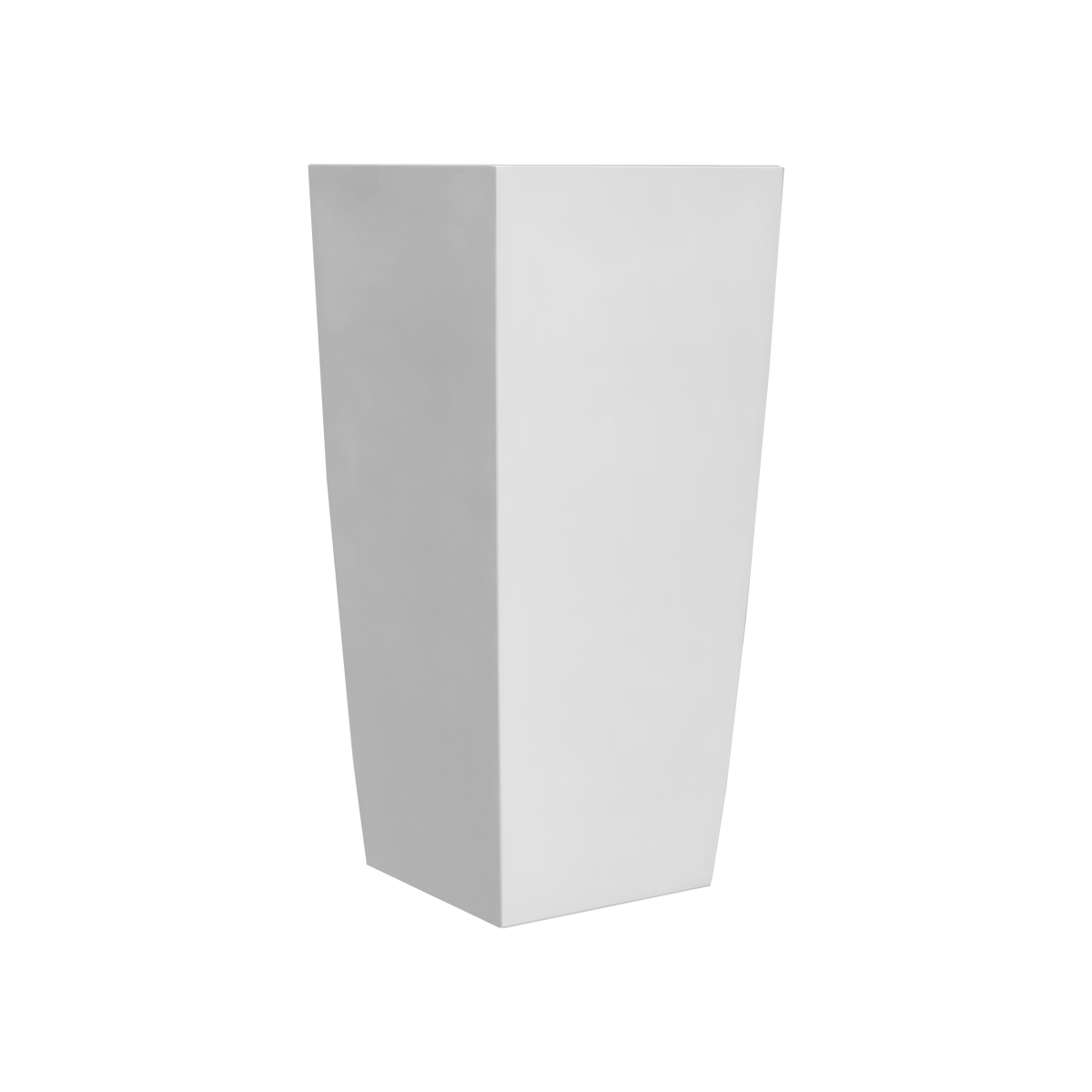 Toulan tapered square fiberglass planter in Matte Bright White, studio render