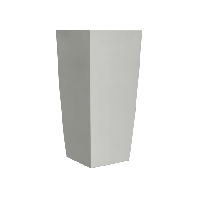 Toulan tapered square fiberglass planter in Matte Cement Grey, studio render