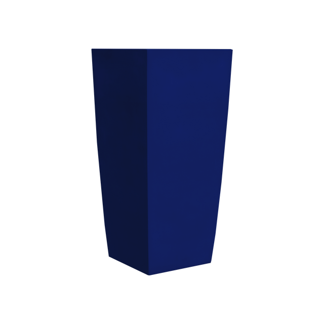 Toulan tapered square fiberglass planter in Matte Cobalt Blue, studio render