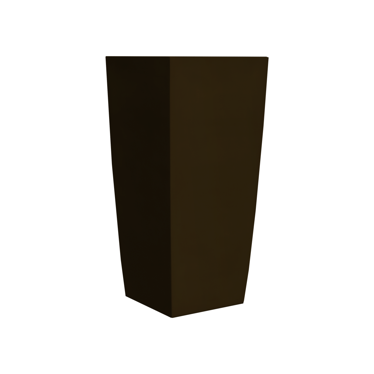 Toulan tapered square fiberglass planter in Matte Dark Brown, studio render