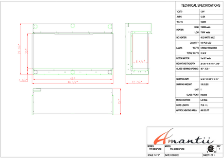 Amantii Tru View Bespoke - 45" Indoor / Outdoor 3 Sided Electric Fireplace TRV-45-BESPOKE - Serene Yards