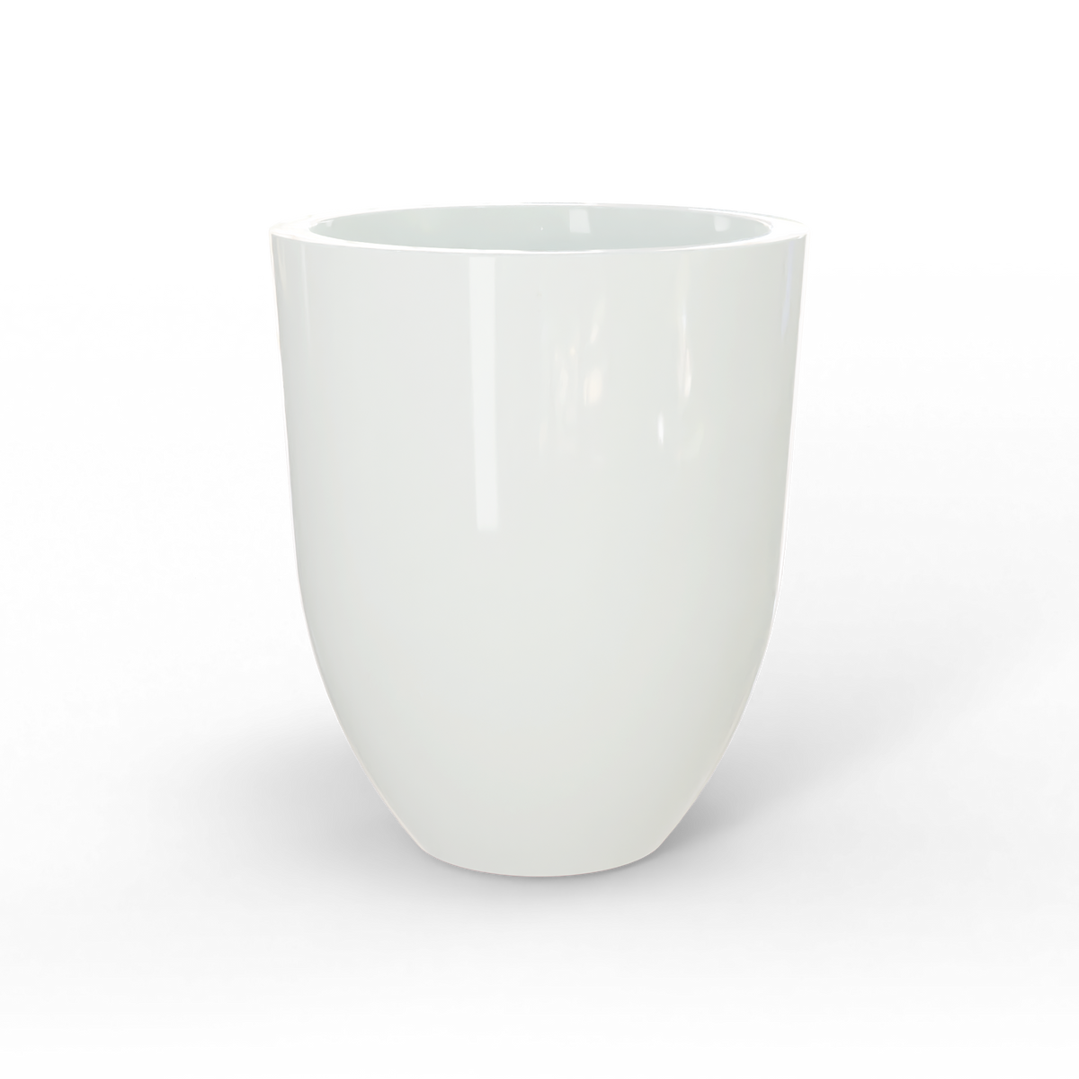 Valencia tapered round fiberglass planter in Gloss Bright White, studio render