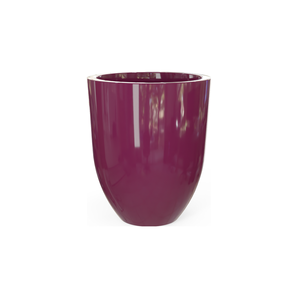Valencia tapered round fiberglass planter in Gloss Eggplant