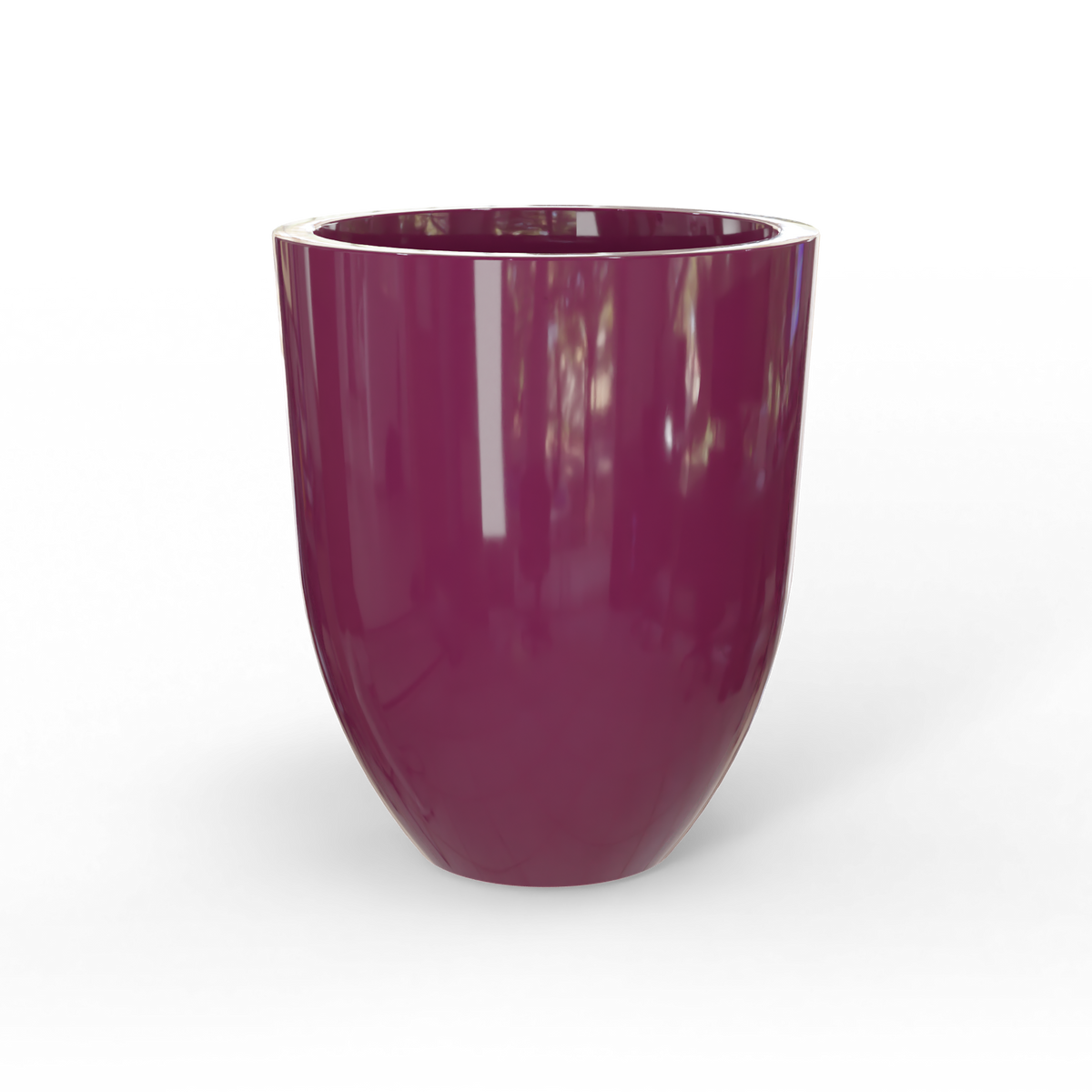 Valencia tapered round fiberglass planter in Gloss Eggplant, studio render