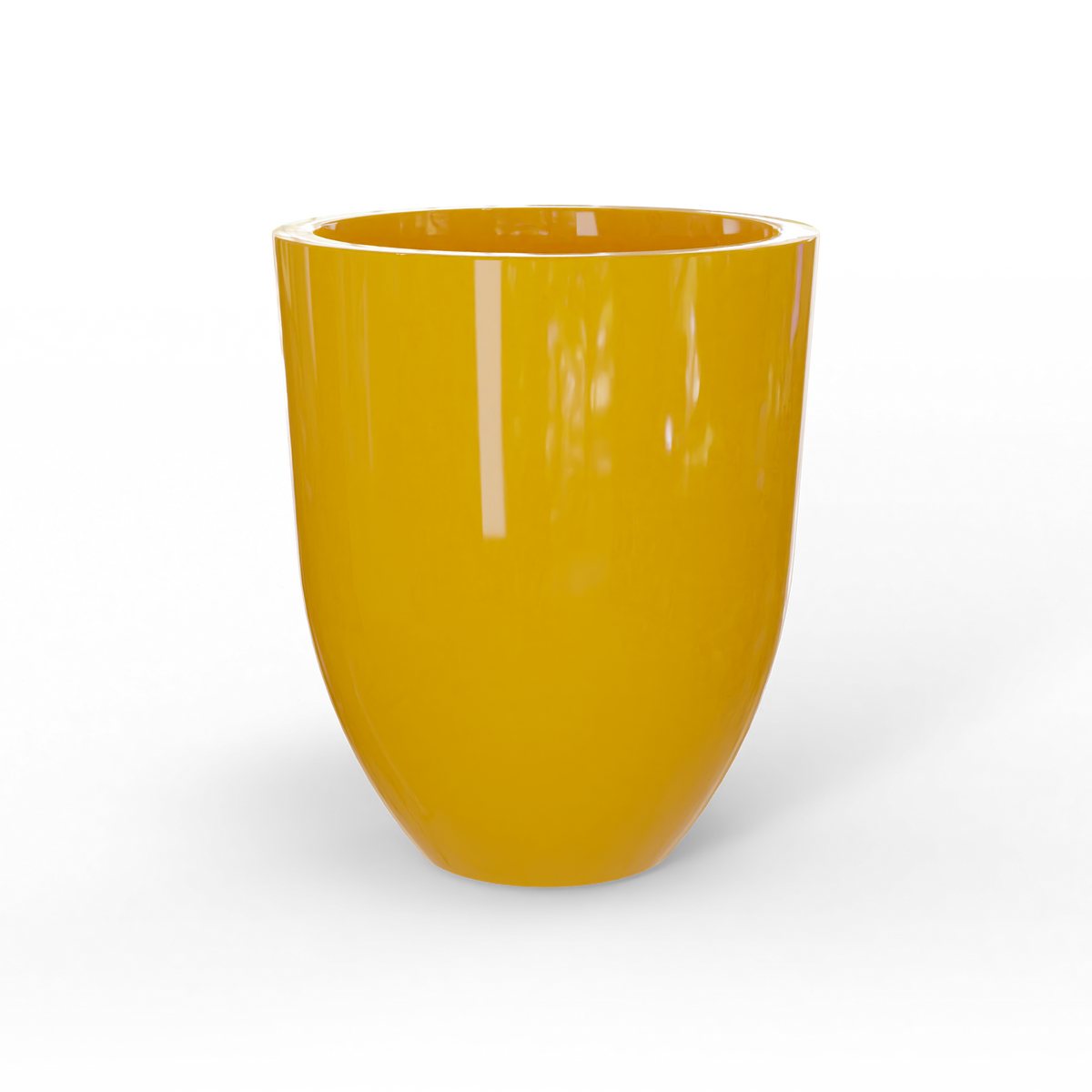 Valencia tapered round fiberglass planter in Gloss Saffron, studio render