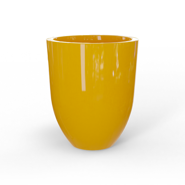 Valencia tapered round fiberglass planter in Gloss Saffron, studio render
