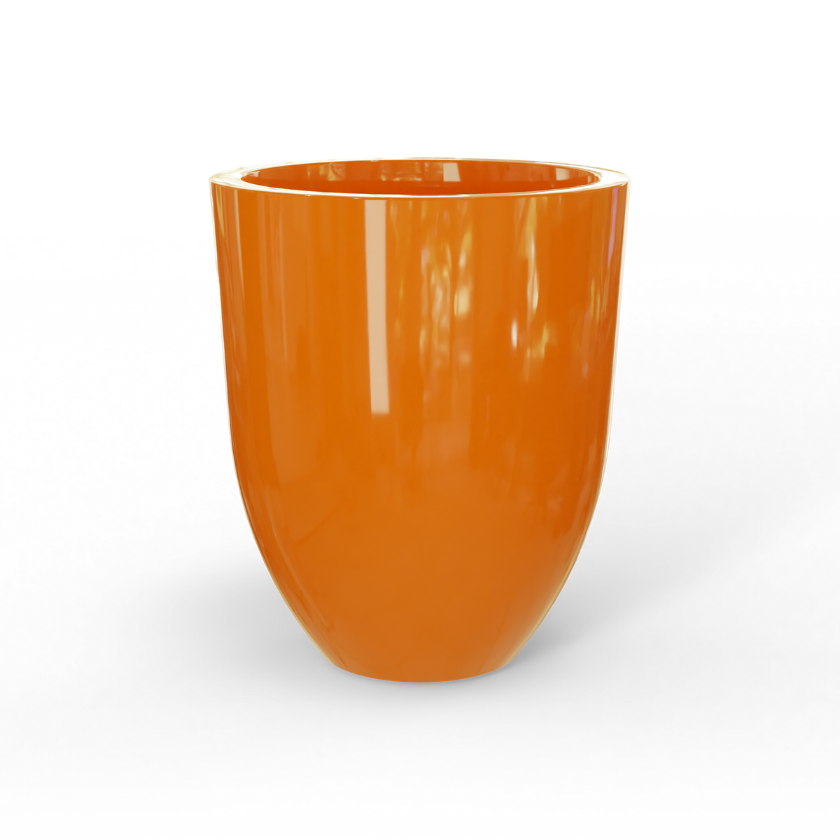 Valencia tapered round fiberglass planter in Gloss Tangerine, studio render