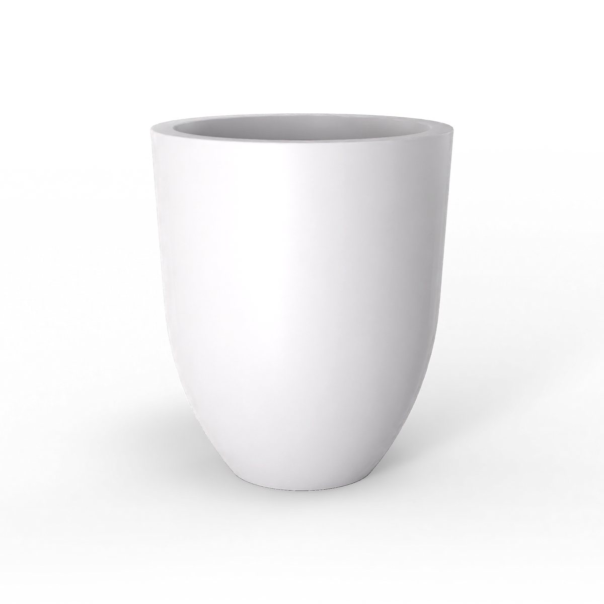Valencia tapered round fiberglass planter in Matte Bright White, studio render
