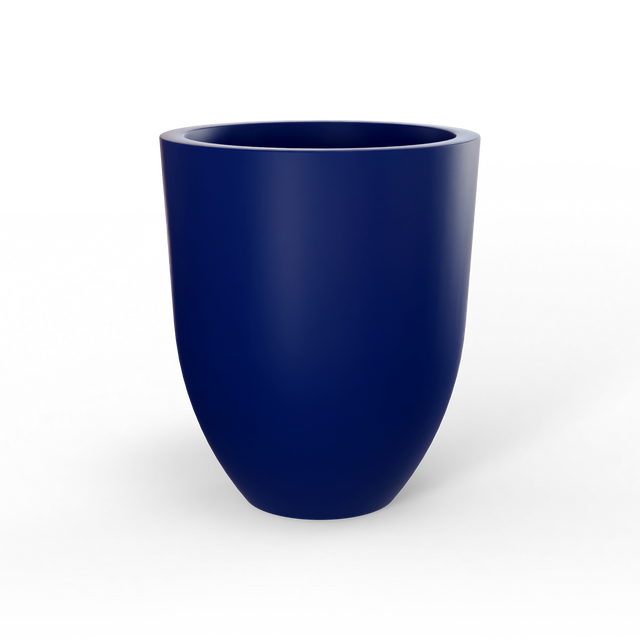 Valencia tapered round fiberglass planter in Matte Cobalt Blue, studio render