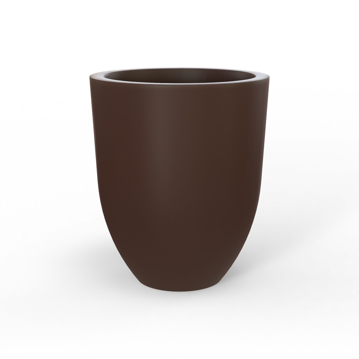 Valencia tapered round fiberglass planter in Matte Dark Brown, studio render