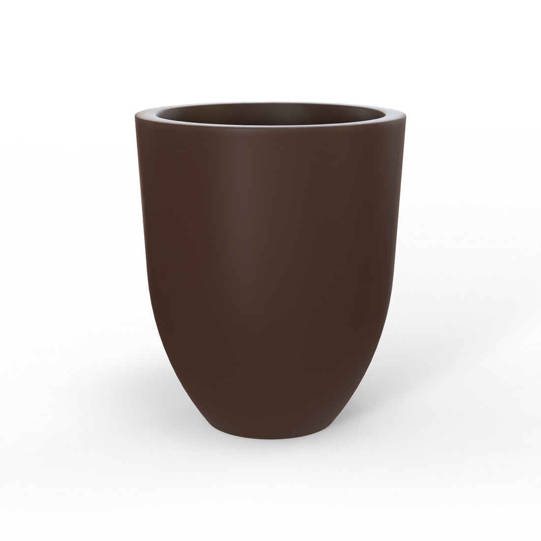 Valencia tapered round fiberglass planter in Matte Dark Brown, studio render