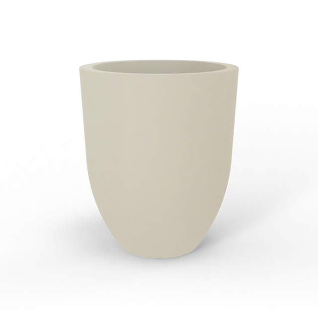 Valencia tapered round fiberglass planter in Satin Beige, studio render