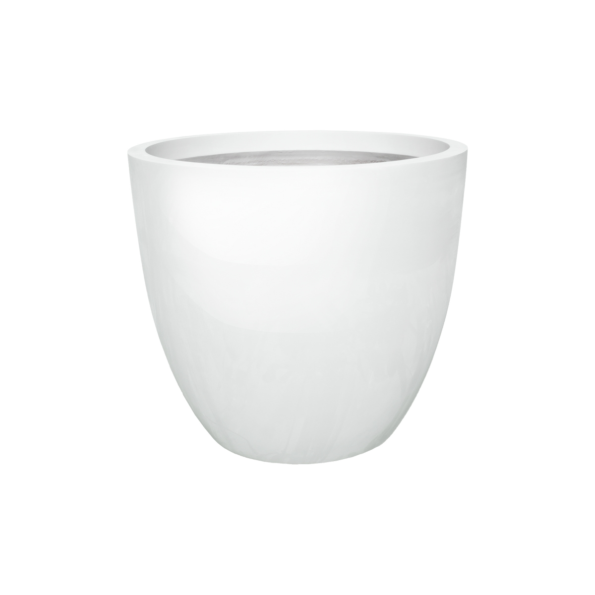 Wannsee round fiberglass planter in Gloss Bright White, studio render