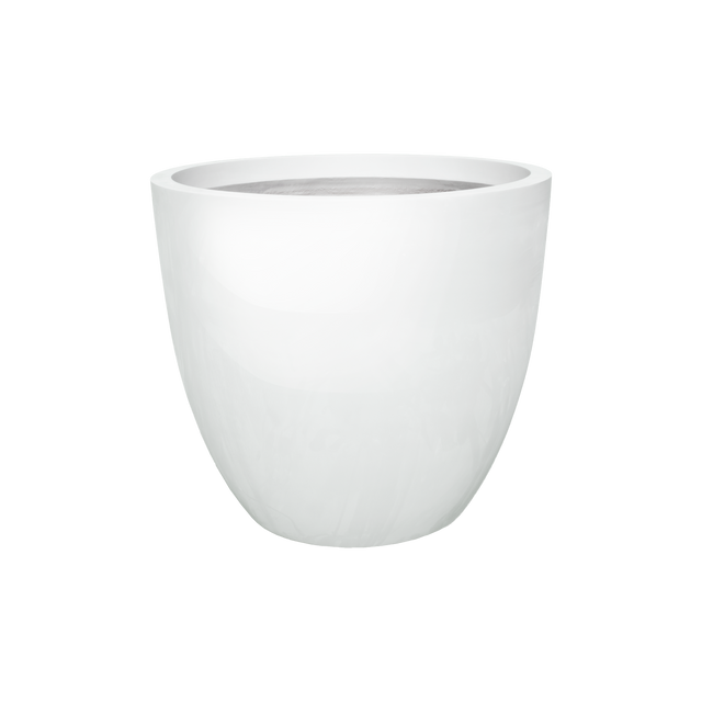 Wannsee round fiberglass planter in Gloss Bright White, studio render