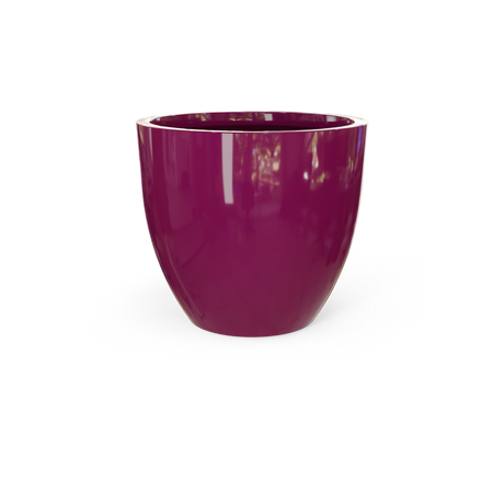 Wannsee round fiberglass planter in Gloss Eggplant, shown empty