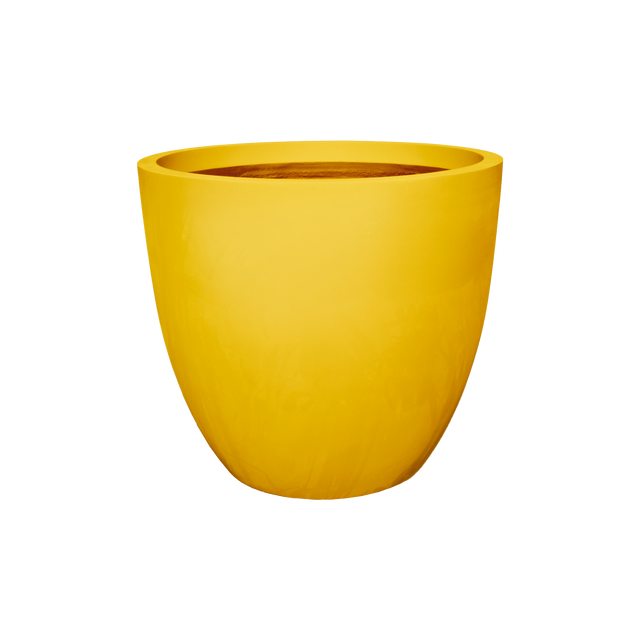 Wannsee round fiberglass planter in Gloss Saffron, studio render