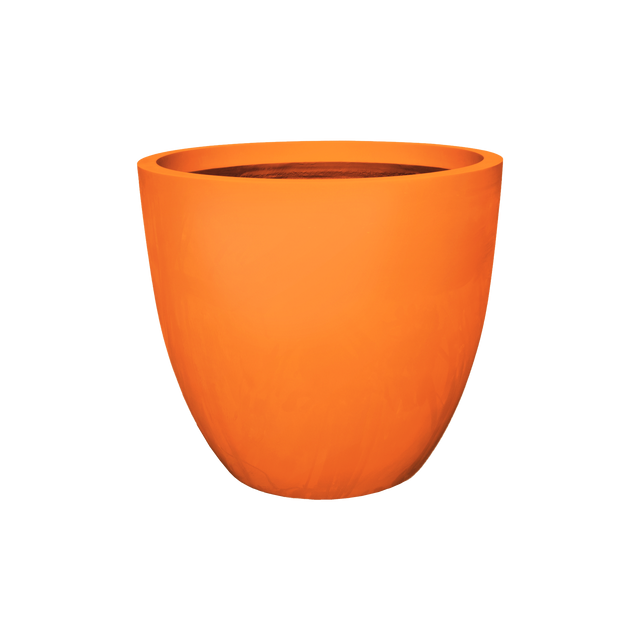 Wannsee round fiberglass planter in Gloss Tangerine, studio render